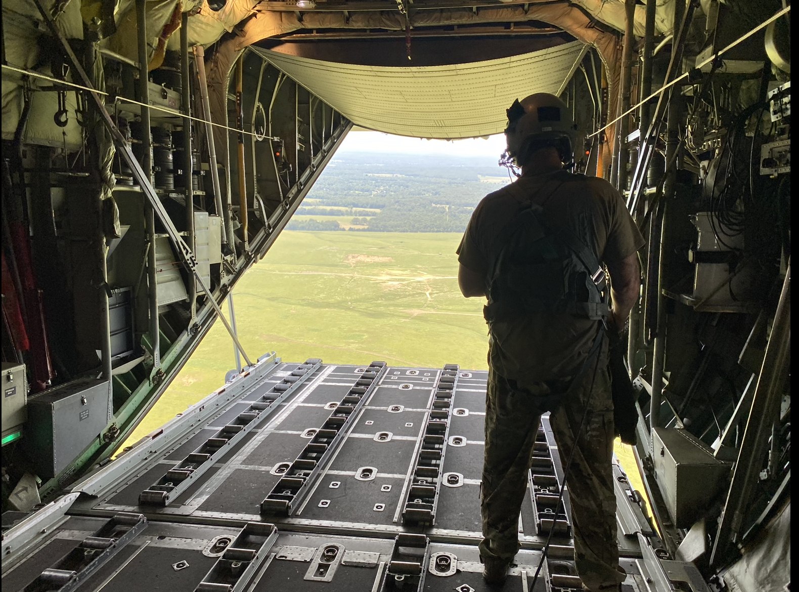 C-130 rear ramp open in flight during Air Force service
